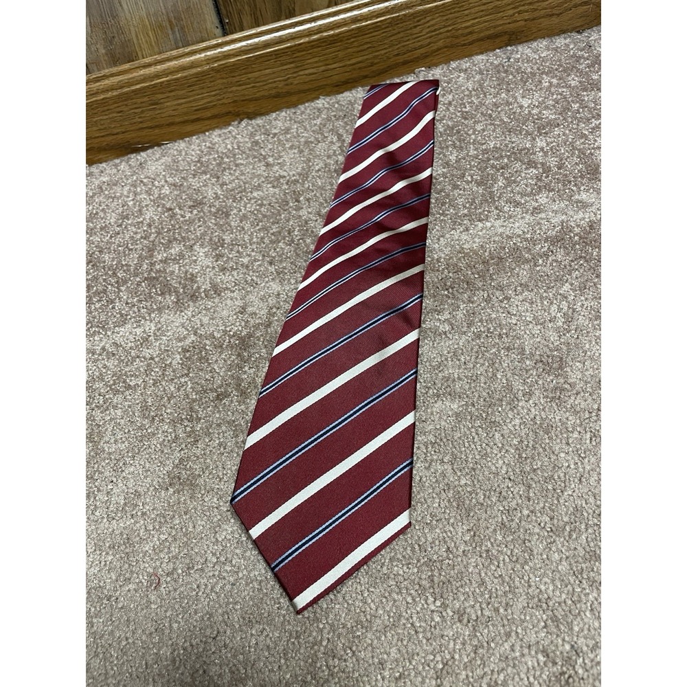 Banana Republic Silk Mens Tie Burgundy Black Diagonal Stripe Vtg Designer 3.75"